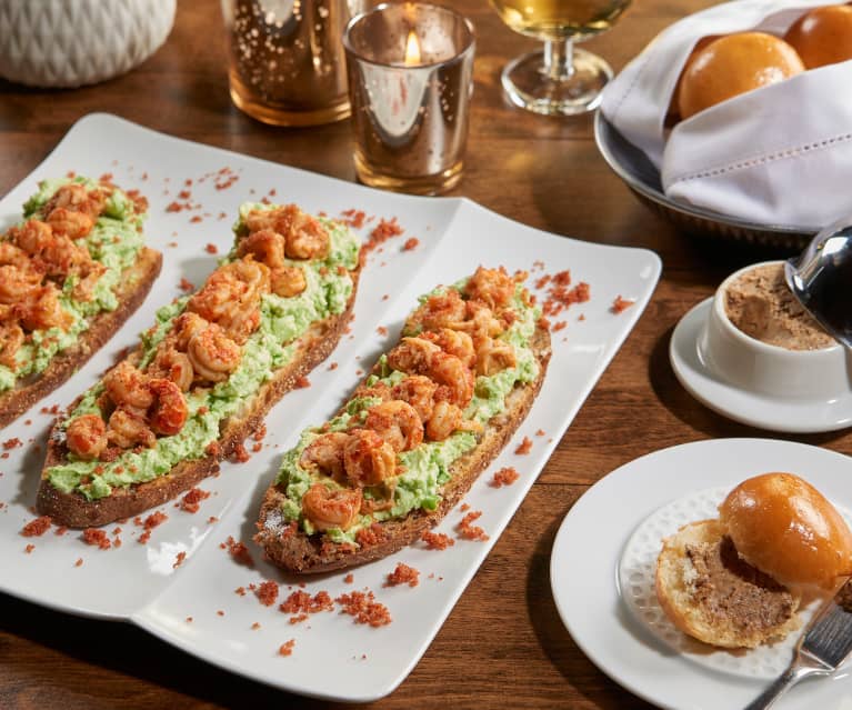 Crawfish Toast with English Pea Ricotta and Wild Mushroom Brandy Butter Crawfish Toast with English Pea Ricotta and Wild Mushroom Brandy Butter