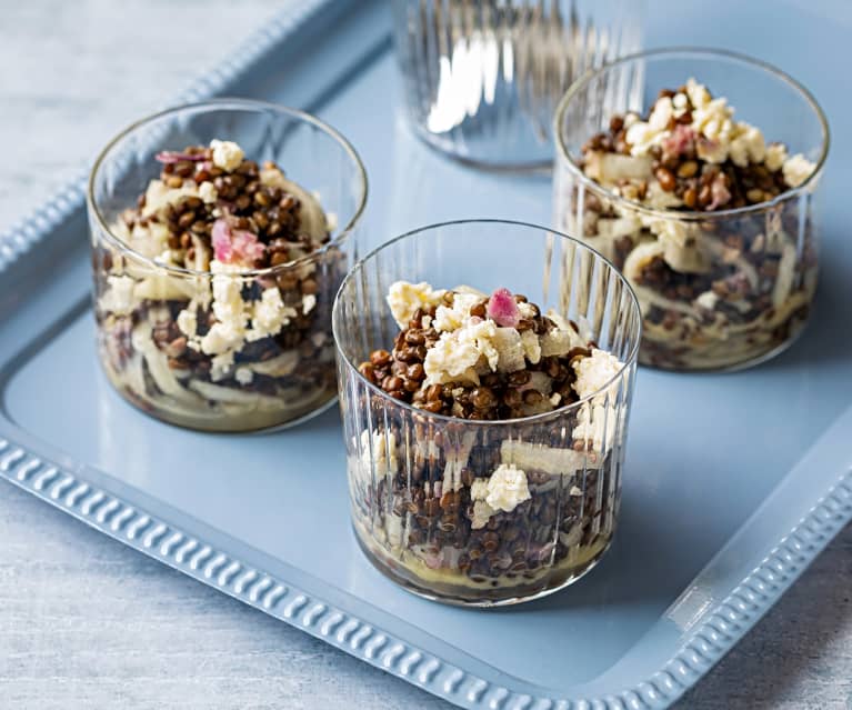 Salade de melon aux lentilles en verrines