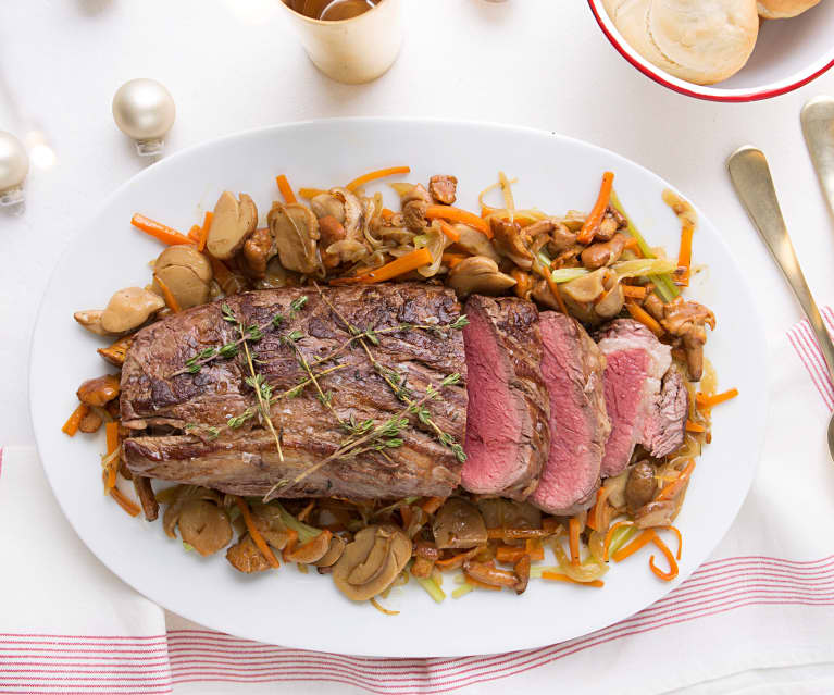 Solomillo de ternera con boletus y rebozuelos al ron - Cookidoo