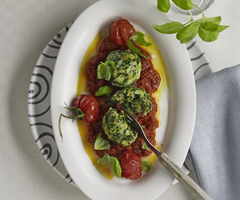 Spinach Dumplings in Tomato Ragout