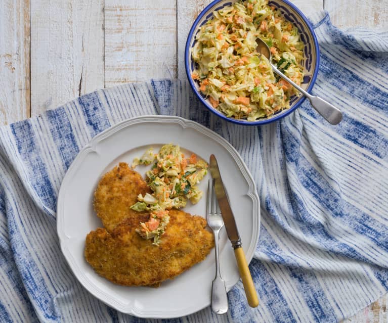 Cajun chicken schnitzel and slaw