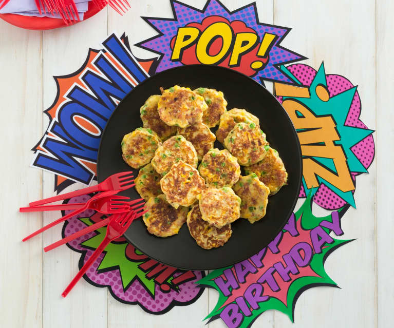 Salami, pea and corn fritters