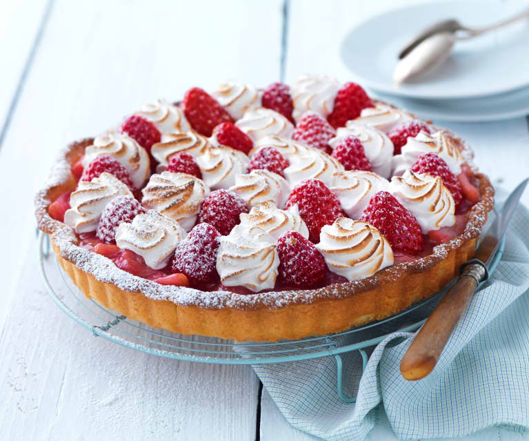 Tarte meringuée fraise-rhubarbe