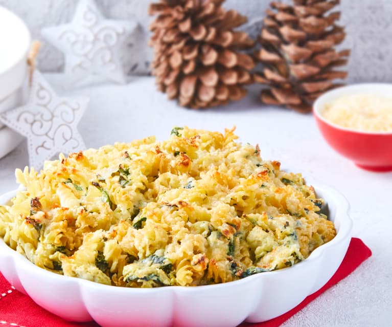 Pasta gratinada con espinaca y alcachofas TM6