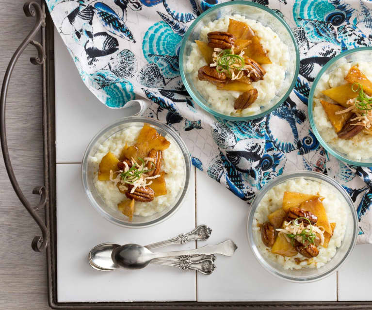 Coconut-lime rice pudding with caramelised pineapple