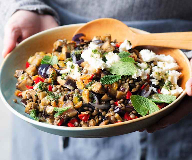 Salade d'aubergines et de lentilles