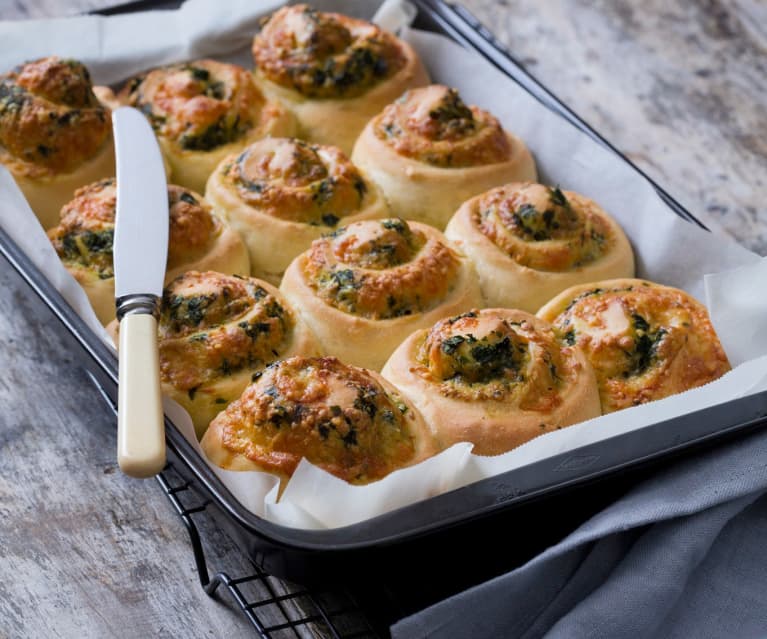 Three cheese spinach scrolls