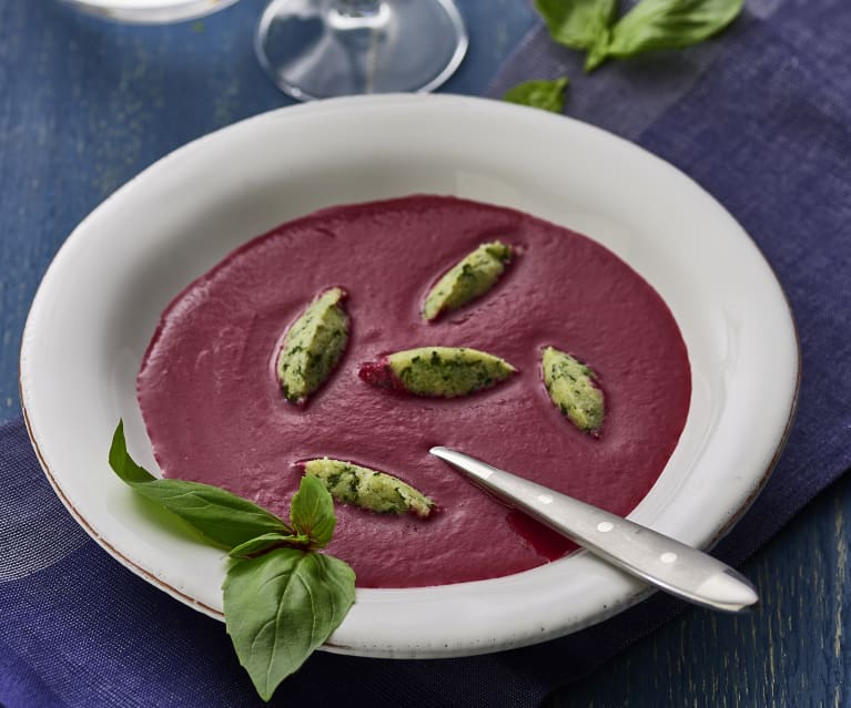 Beetroot soup with herb dumplings