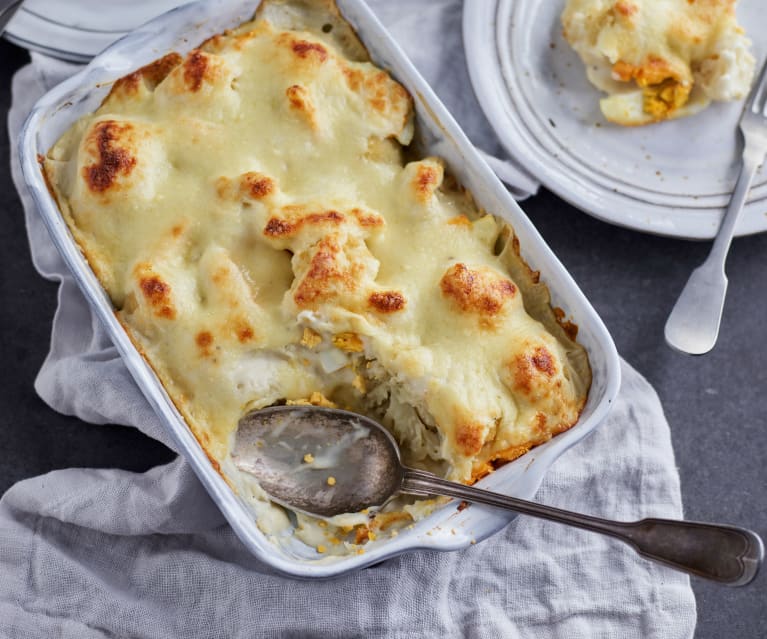 Gratinado de couve-flor e ovos cozidos