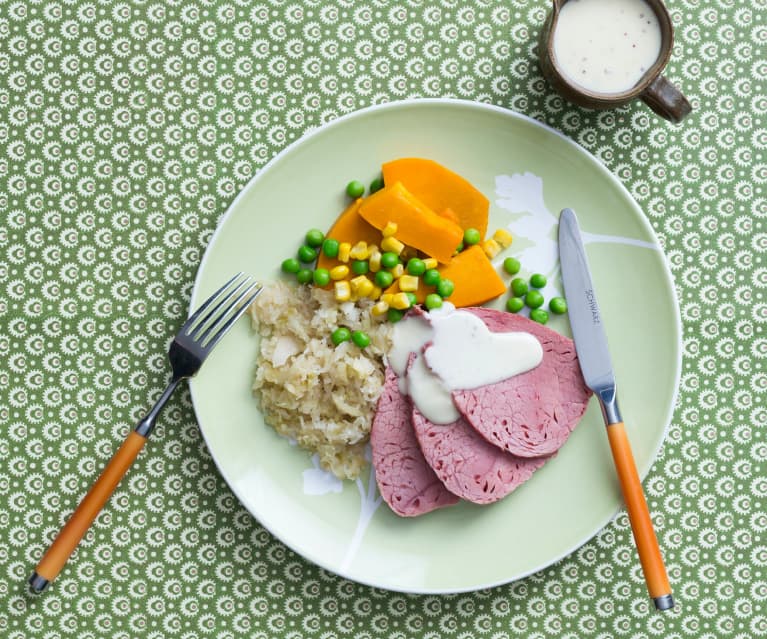 Corned beef with mustard sauce