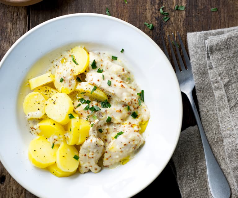 Poulet à la moutarde et pommes vapeur