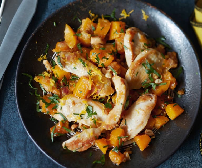 Sauté de poulet au potimarron et aux agrumes