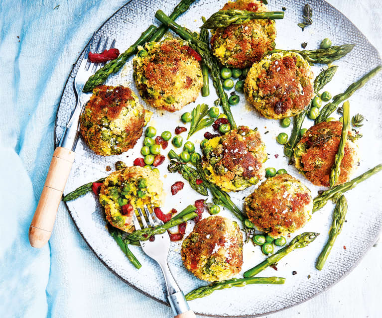 Cromesquis aux asperges vertes et petits pois