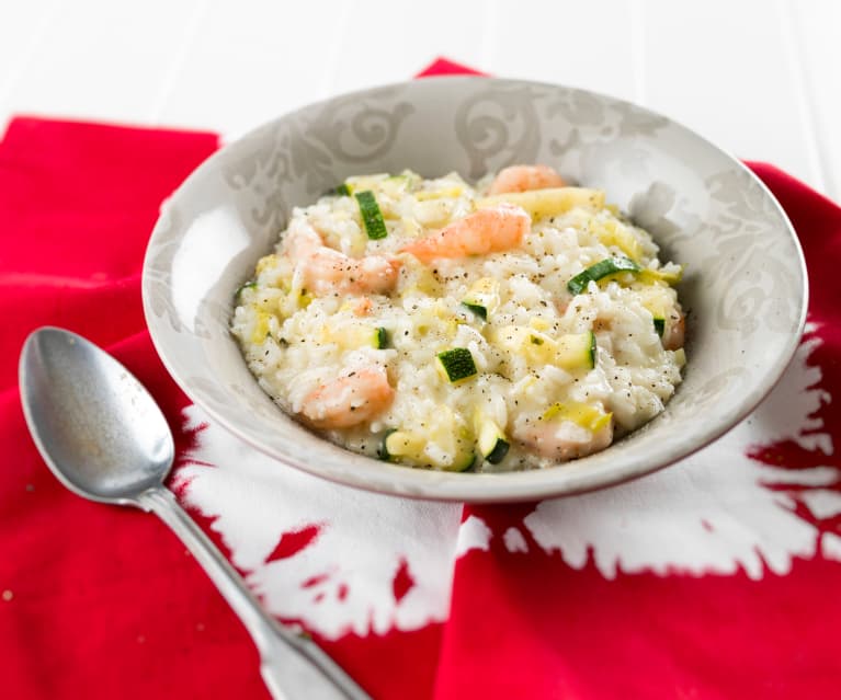 Risoto de curgete e camarão