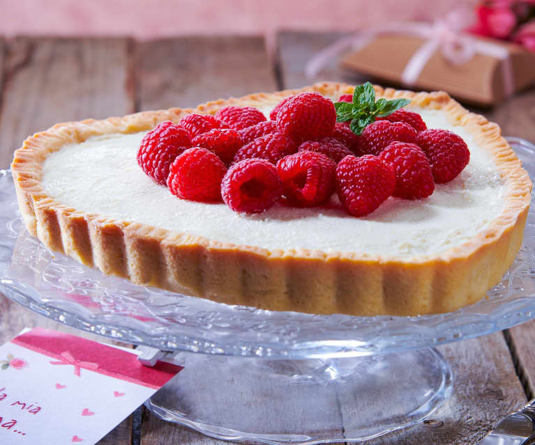 Crostata ricotta, cioccolato bianco e lamponi