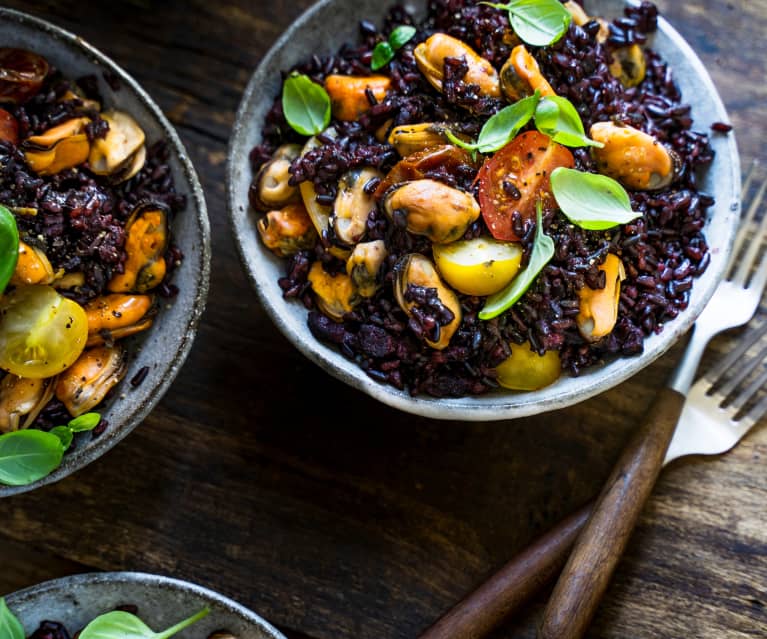 Pilaf de riz noir aux petits légumes