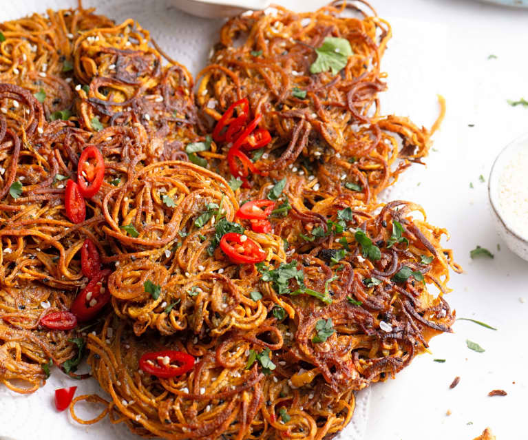 Spiralized Sweet Potato Latkes