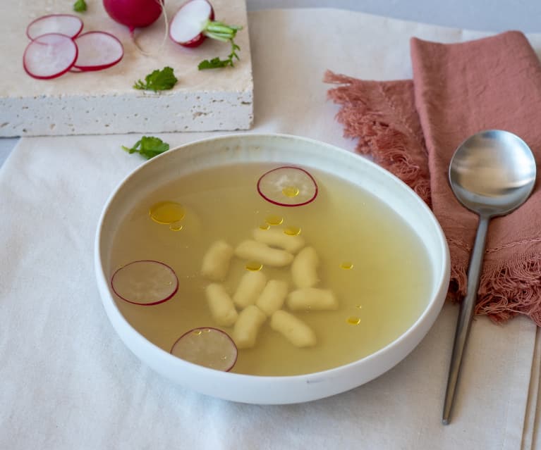 Ham broth, Parmesan gnocchi and radish (Ray Capaldi) Ham broth, Parmesan gnocchi and radish (Ray Capaldi)