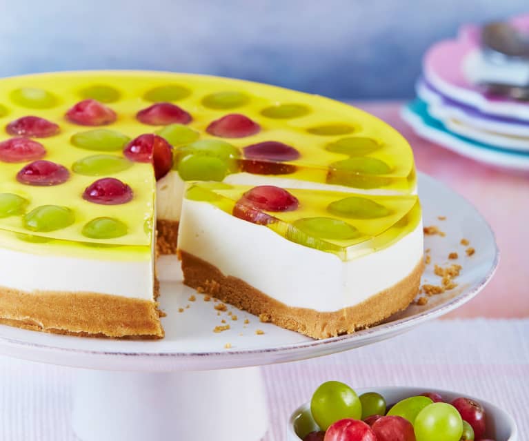 Tarta de queso y chocolate blanco con uvas