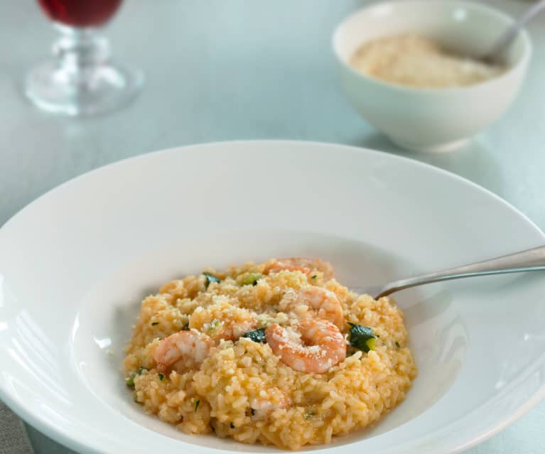 Risotto con calabacín y langostinos