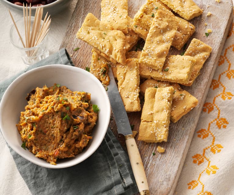 Pan de garbanzo con dip de curry