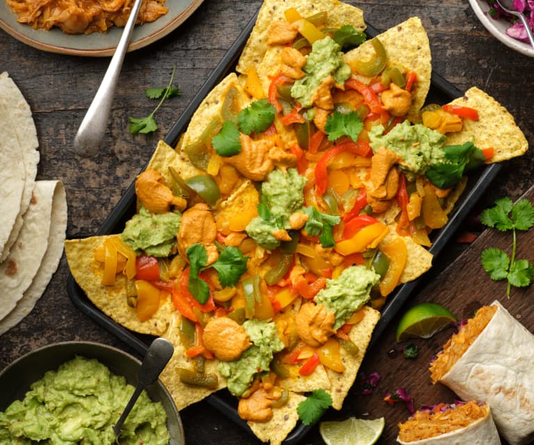 Sweet Pepper Nachos with Guacamole; BBQ Jackfruit Burritos