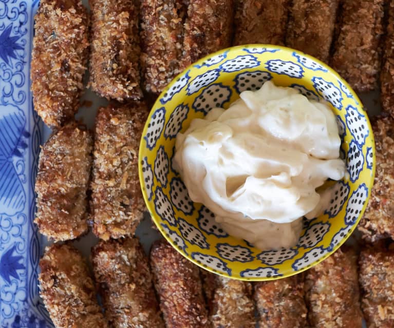 Padlizsános burgonyás krokettek fokhagymás majonézzel