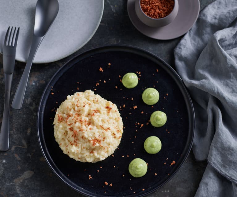 Risoto de açafrão com mousse de curgete