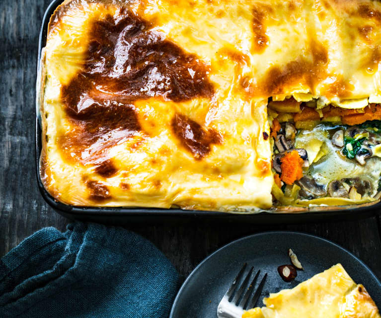 Lasagne au potimarron, aux épinards et aux champignons