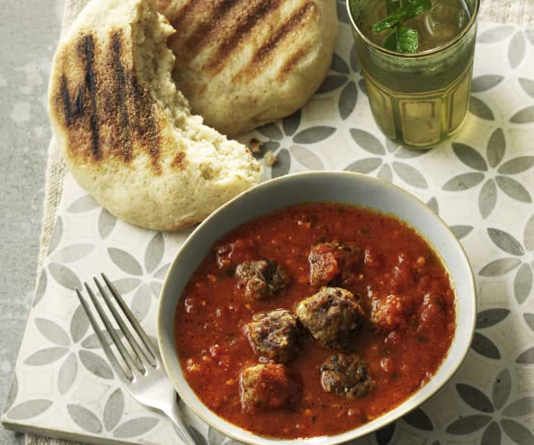 Moroccan lamb meatballs with batbout flatbreads