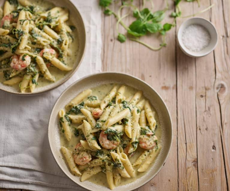 Pasta med rejer og spinat (2500 kcal)