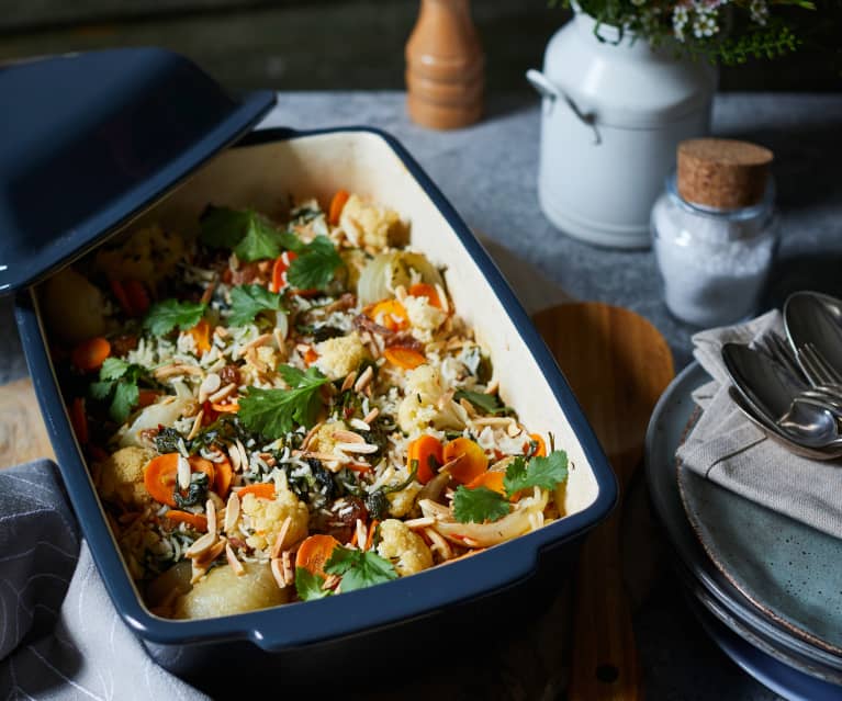 Arroz indio con verduras al horno