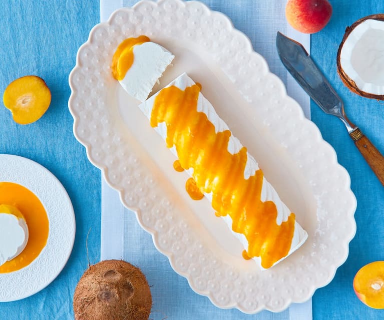 Mattonella al cocco con coulis di pesche (senza lattosio)