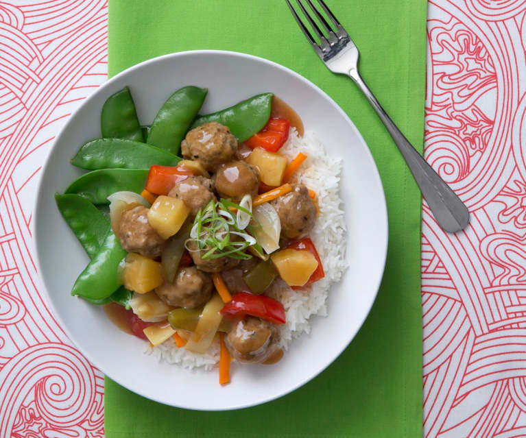 Sweet and sour meatballs with vegetables