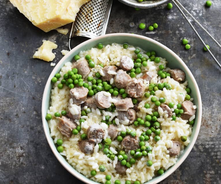 Risotto aux saucisses et aux petits pois