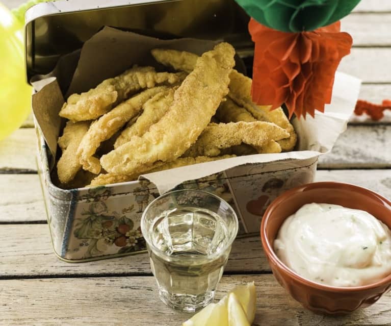 Choco frito com maionese de alho e coentros