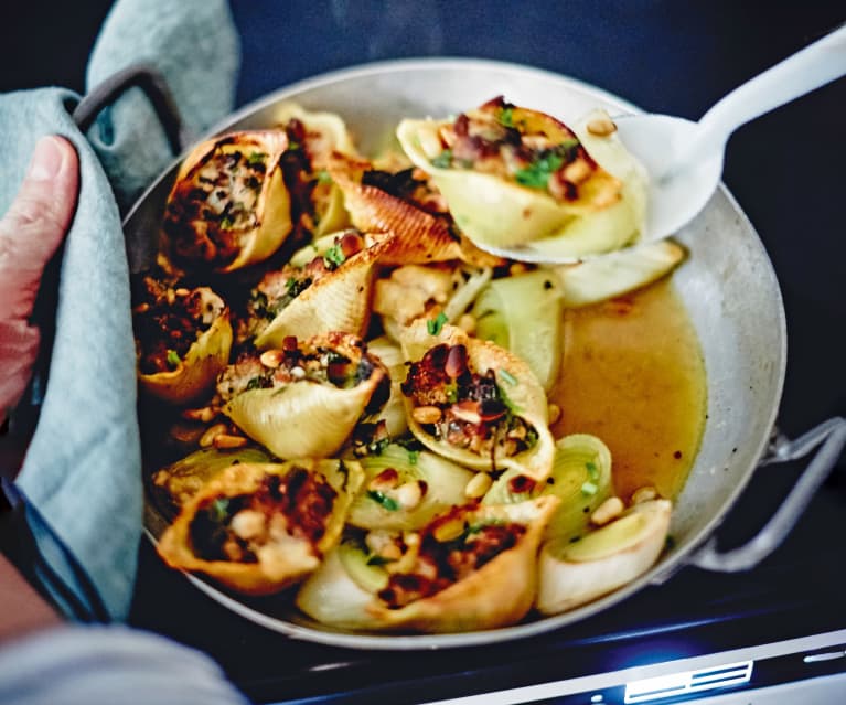 Poireaux et conchiglioni farcis au veau