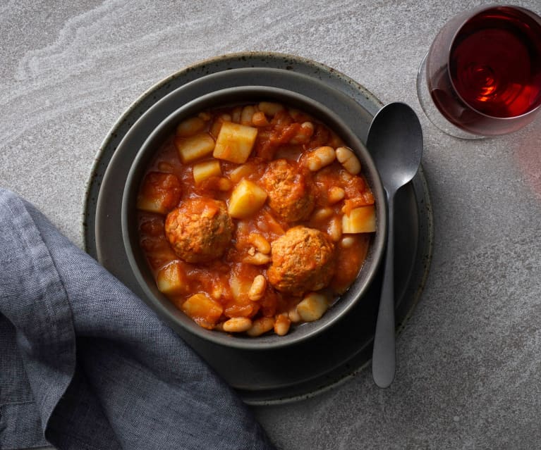 Chorizo meatballs and potato stew