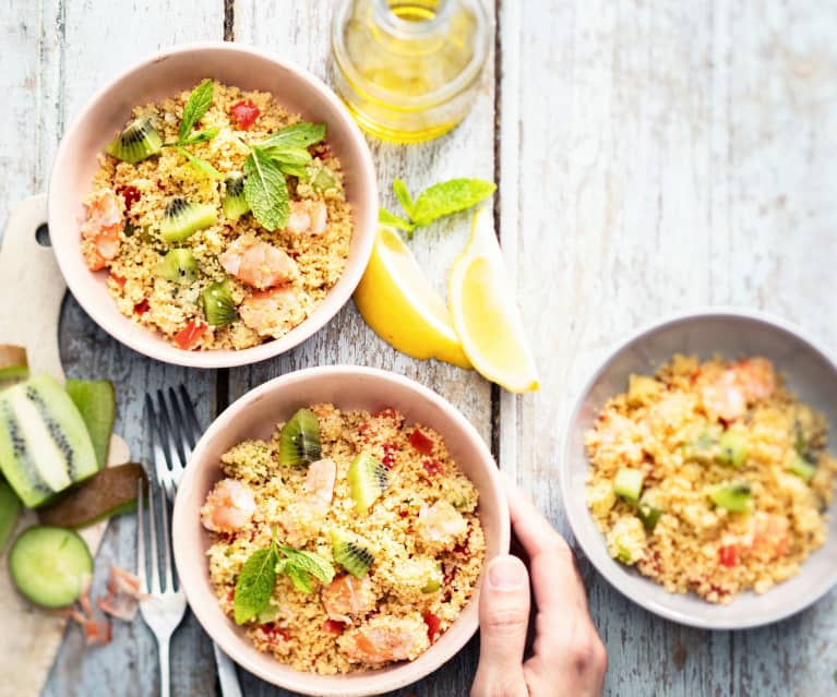 Taboulé aux crevettes et kiwis