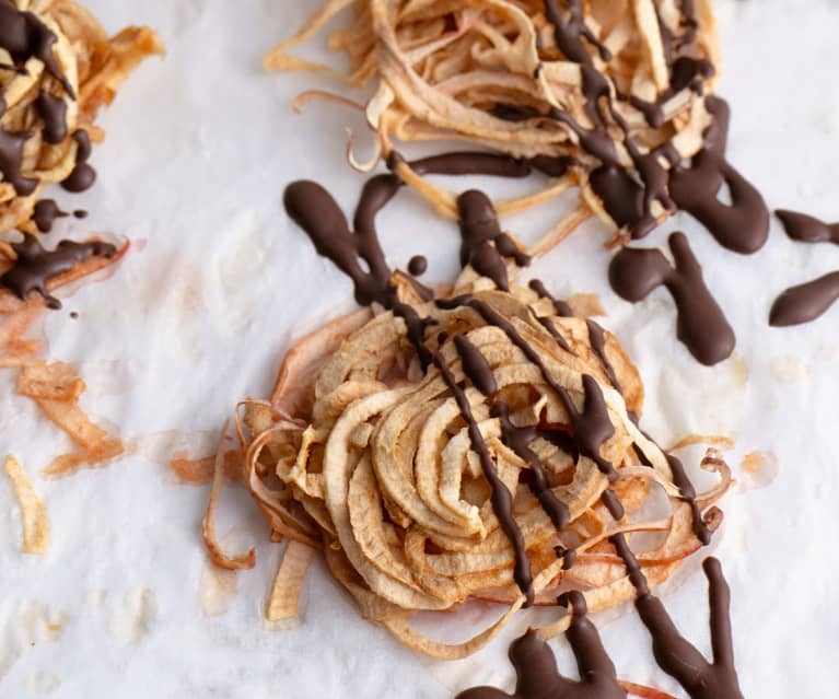 Dried Spiralized Apple Stacks with Chocolate