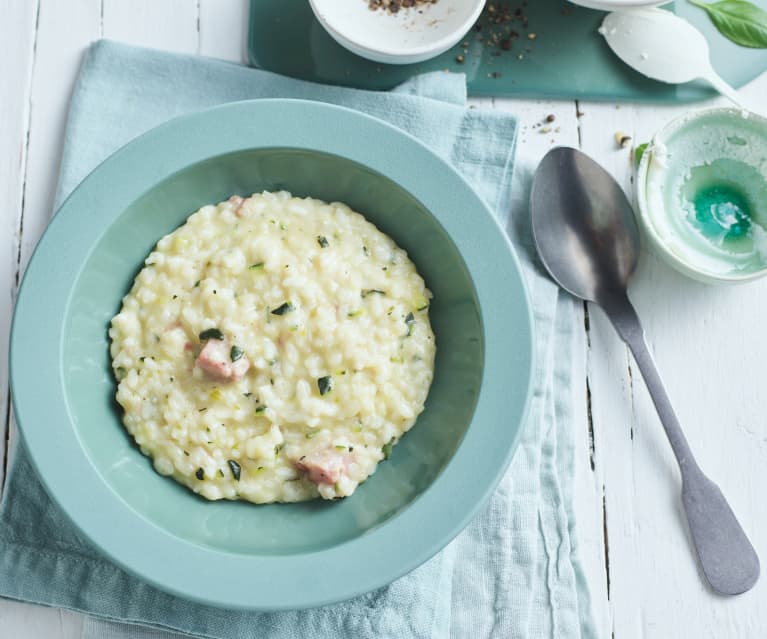 Risotto con calabacita y tocino