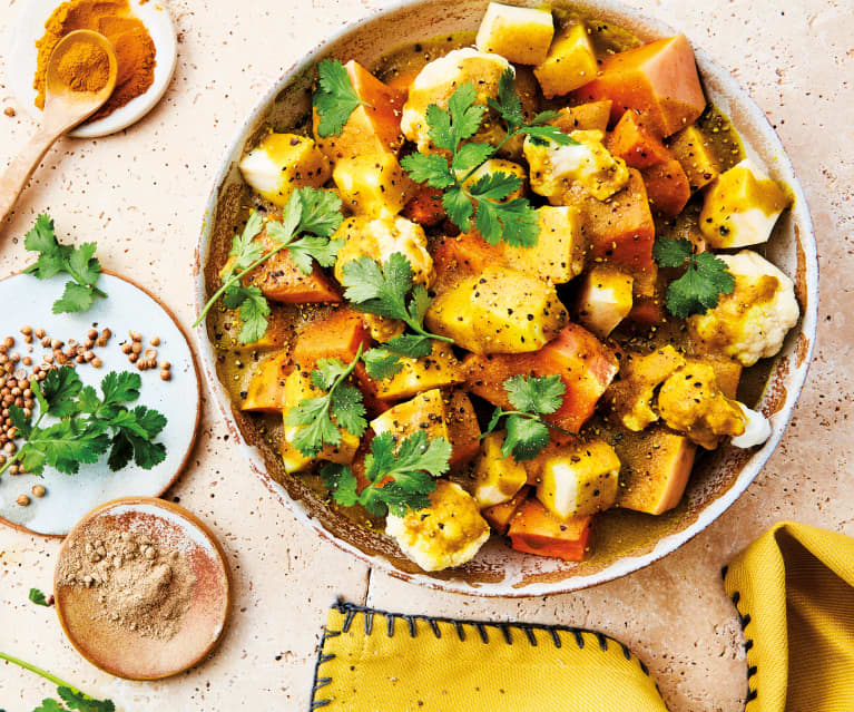 Curry de légumes (chou-fleur, courge, patate douce et panais)