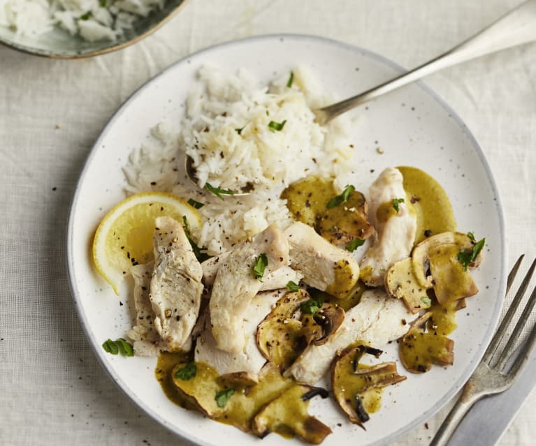 Poulet crémeux aux champignons et riz : Recette de Poulet crémeux aux  champignons et riz