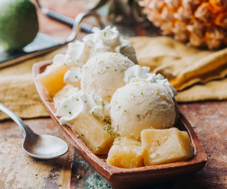 Sorbet ananas-citron vert et ananas rôti