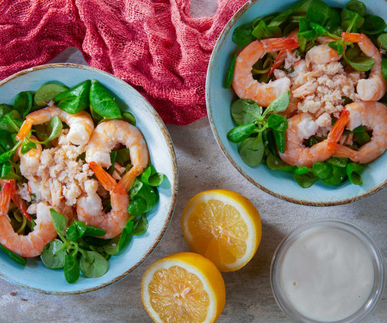 Insalata di granchio e gamberi con maionese allo zenzero