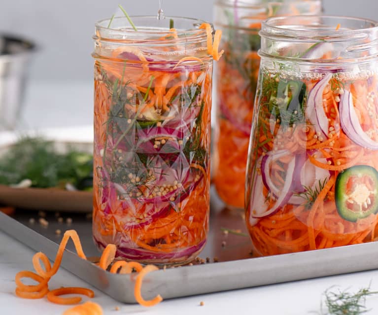 Spiralized Spicy Pickled Carrots