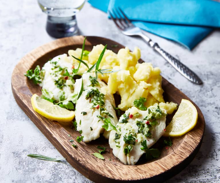 Bacalhau em sous-vide com esmagada de batata