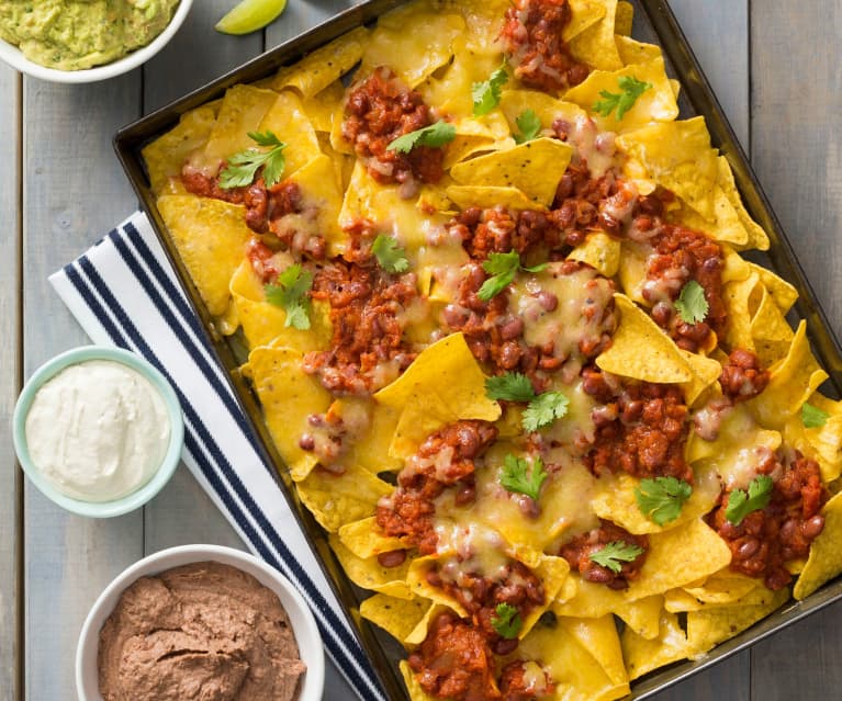Nachos with beans and cashew sour cream