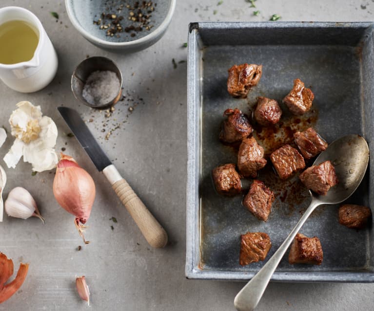 Browning Beef Cubes (Well Done)