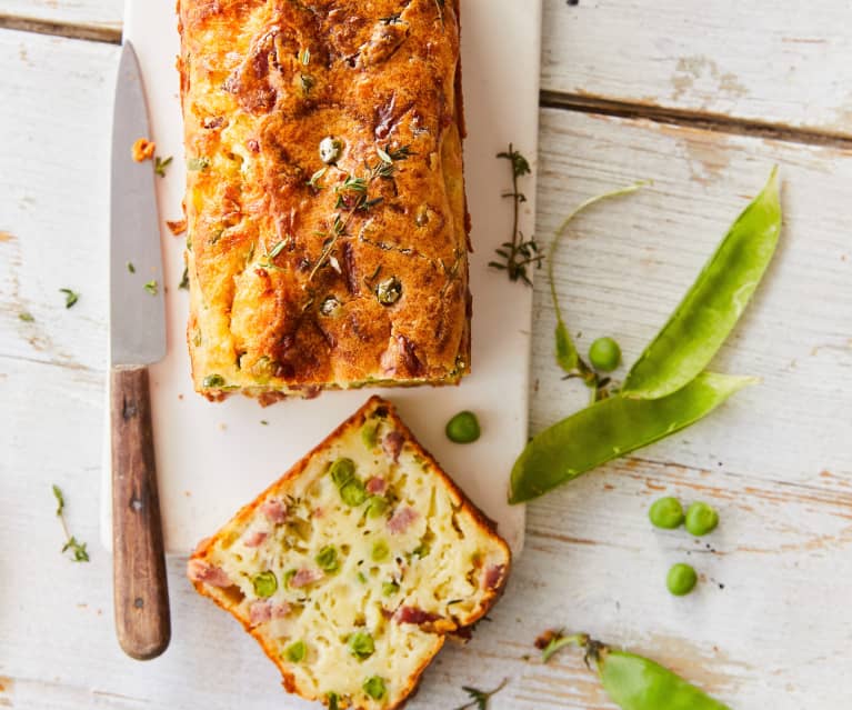 Cake aux petits pois, lardons et comté